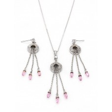 Necklace & Earrings Set – 12 terling Silver Dangling Crystal Necklace and Earring Set - NE-E147PK